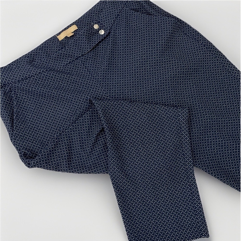 Navy Patterned Cropped Pants